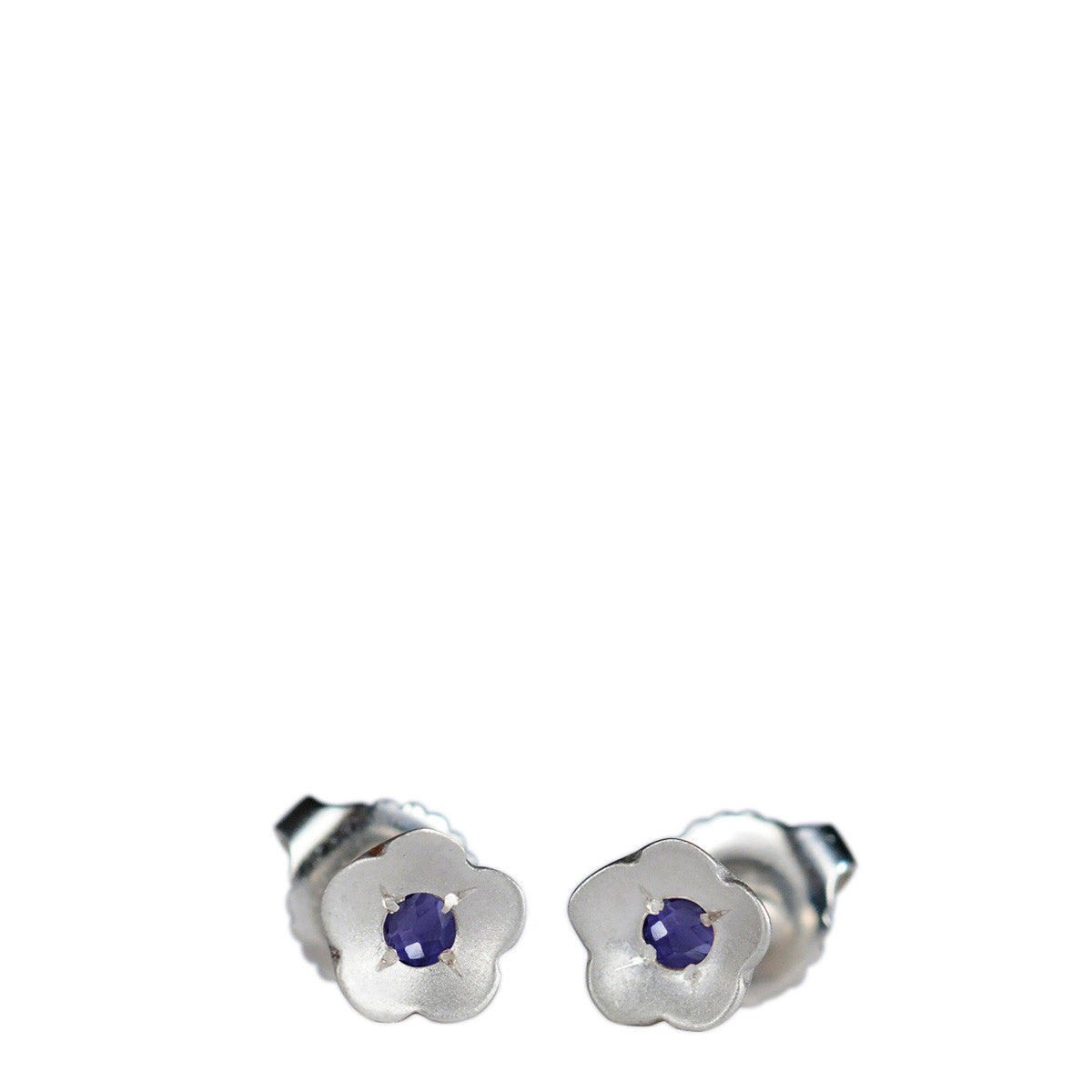 Sterling Silver Buttercup Stud Earrings with Iolite