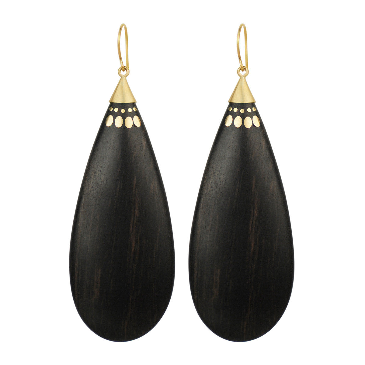 18K Gold Large Ebony Teardrop Earrings