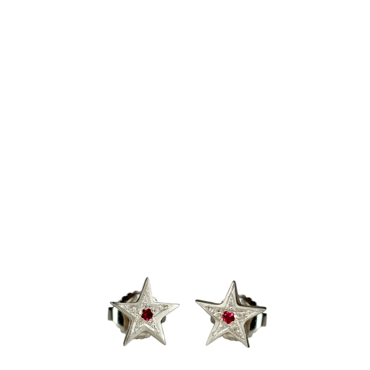 Sterling Silver Tiny Bombay Star Stud Earrings with Rubies