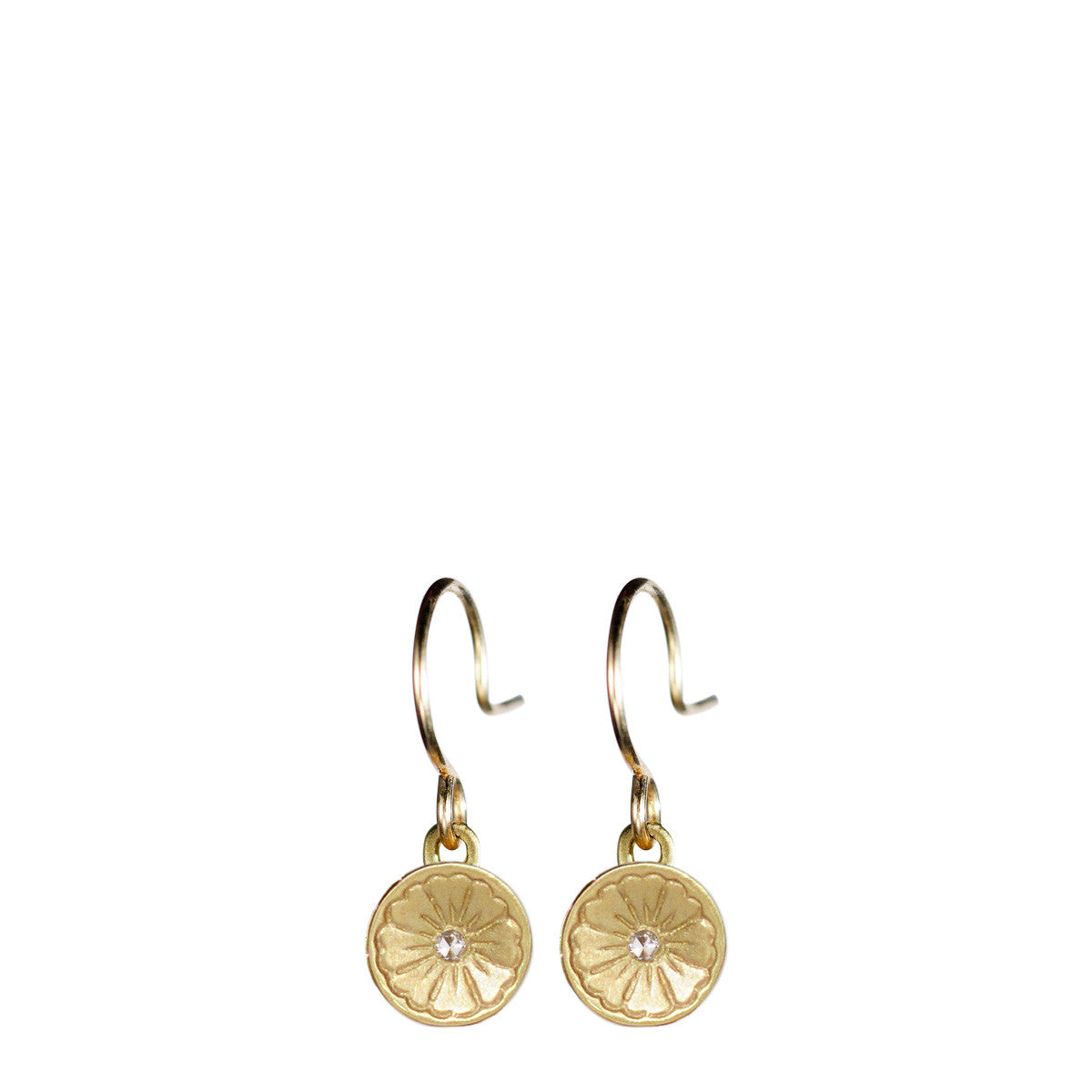 10K Gold Engraved Flower Earring with Diamond