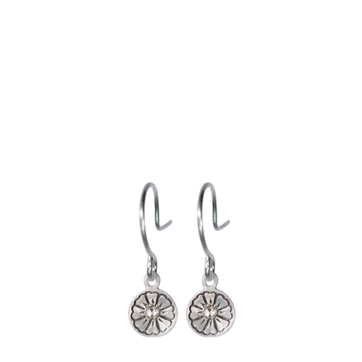 Sterling Silver Engraved Flower Earring with Diamond