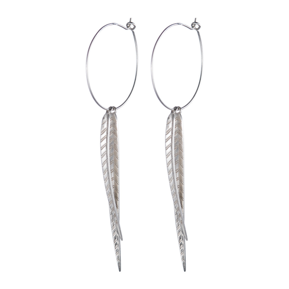 Sterling Silver Extra Long Leaf Hoop Earrings