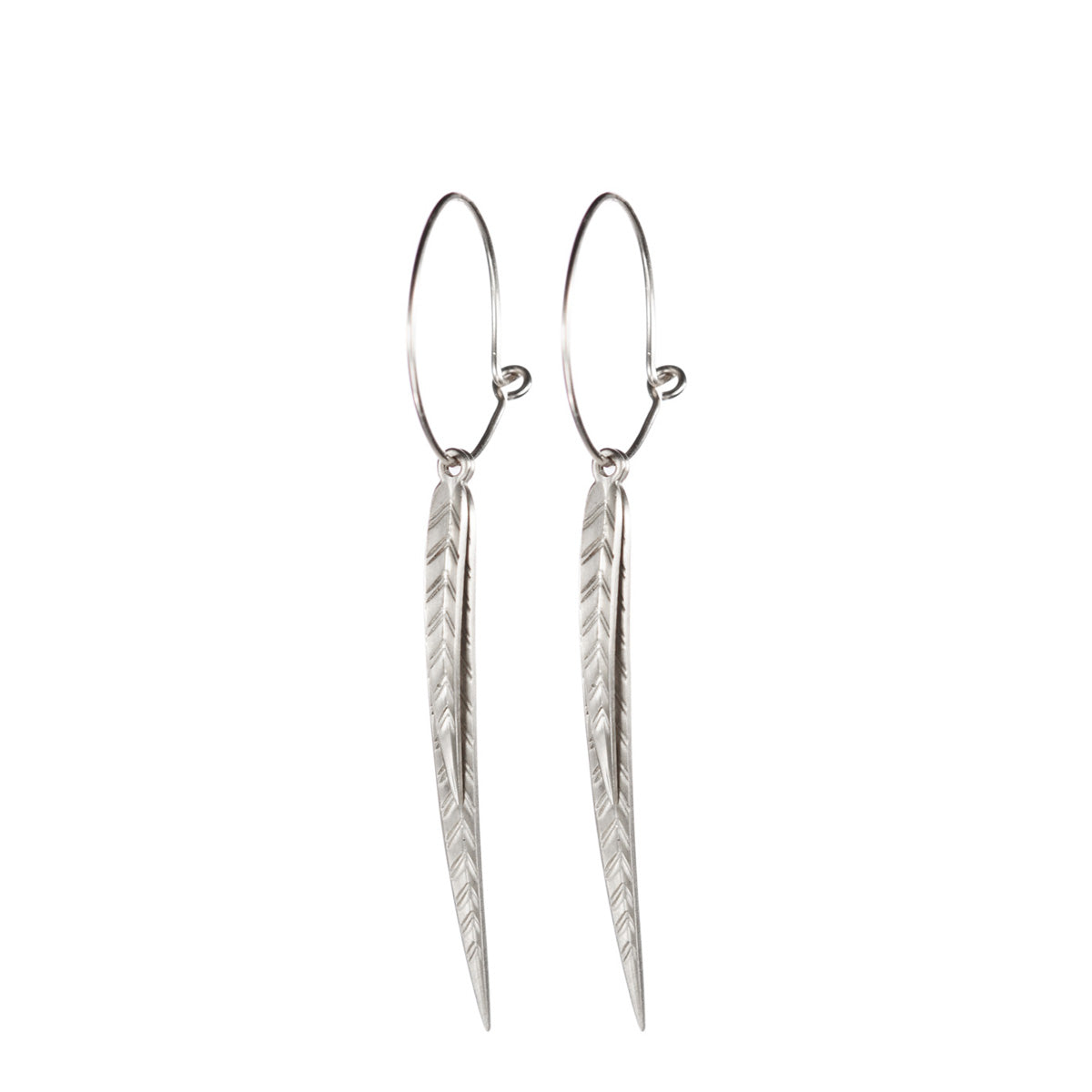 Sterling Silver Large Leaf Hoop Earrings