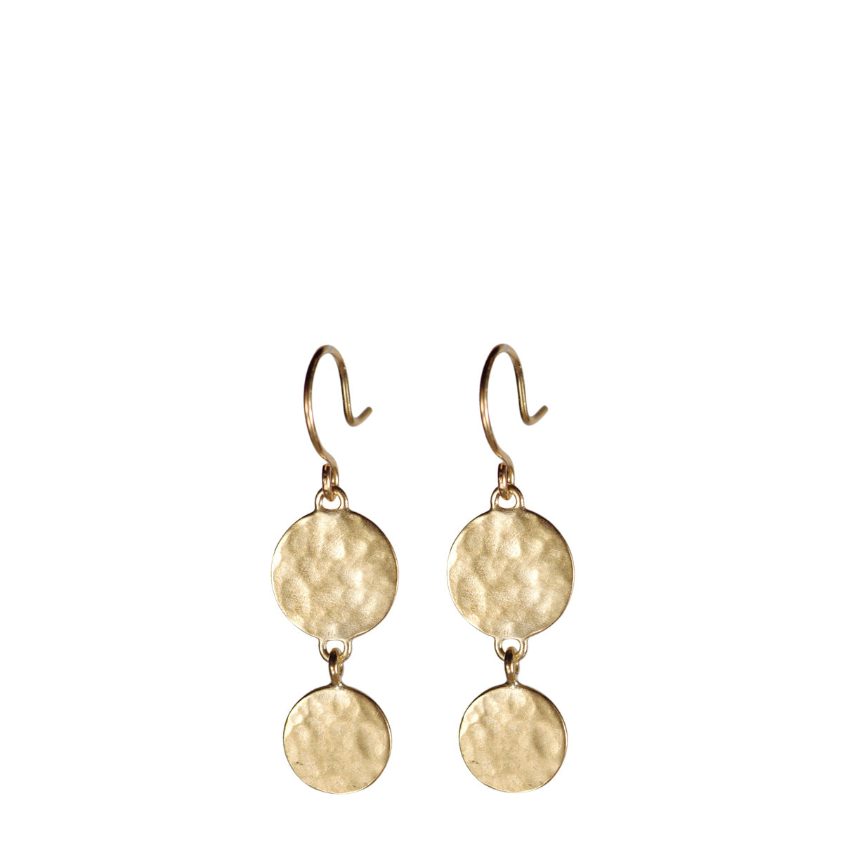 10K Gold Double Hammered Disc Drop Earrings
