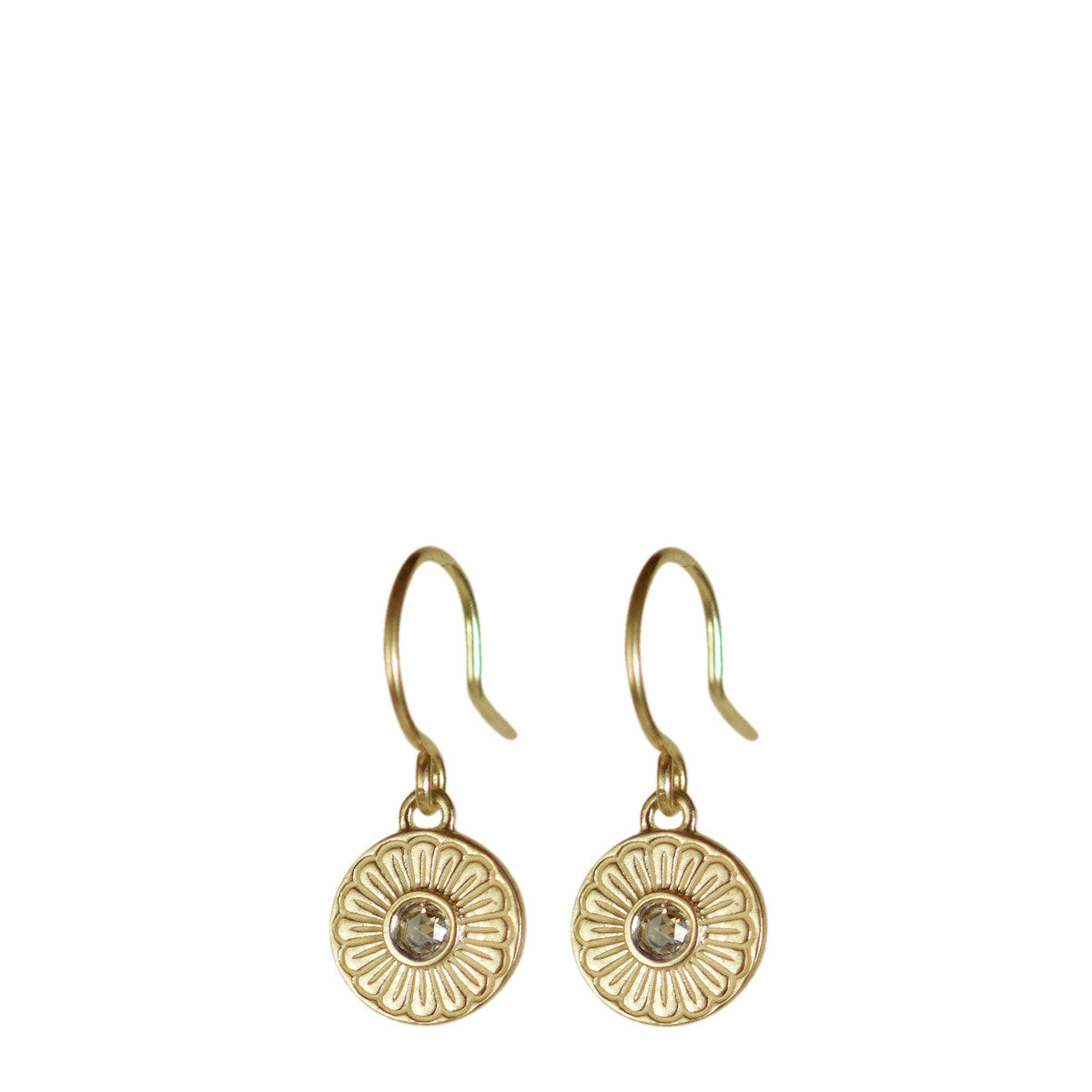 10K Gold Flower Drop Earrings with Brown Diamonds