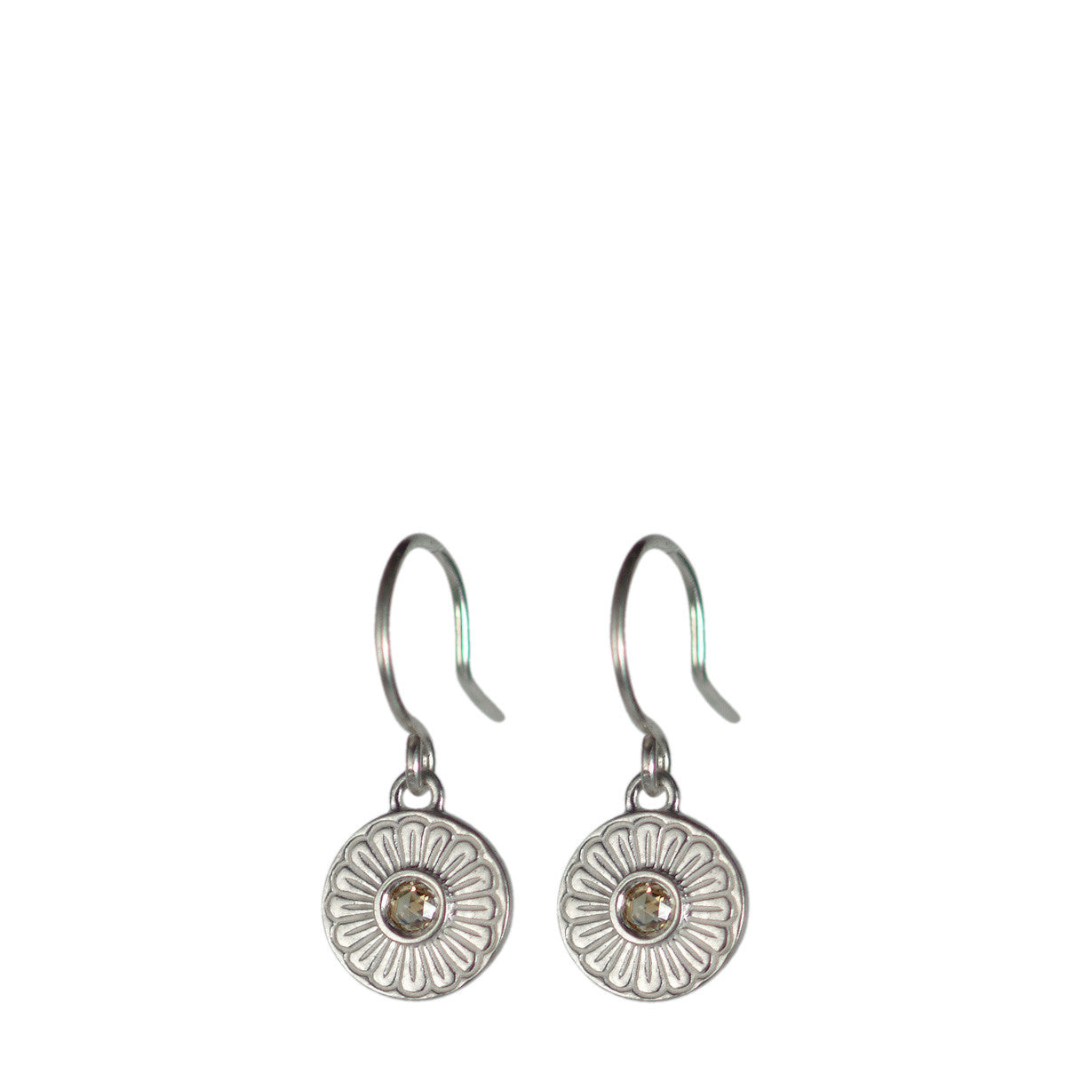 Sterling Silver Flower Drop Earrings with Brown Diamonds