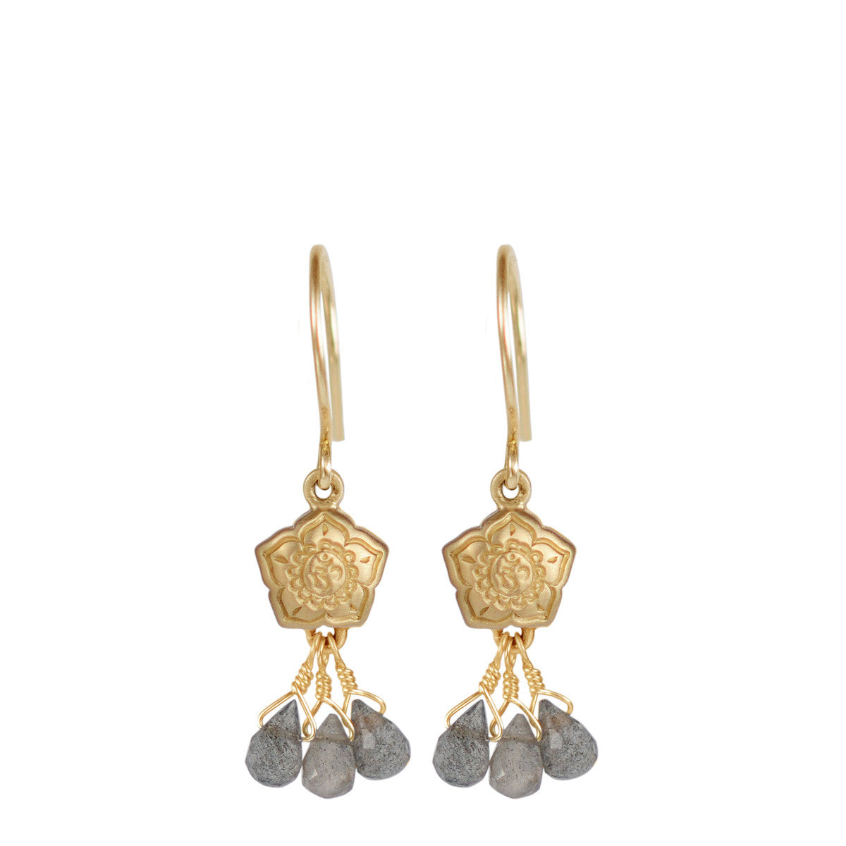 10K Gold Small Om Flower Earrings with Labradorite