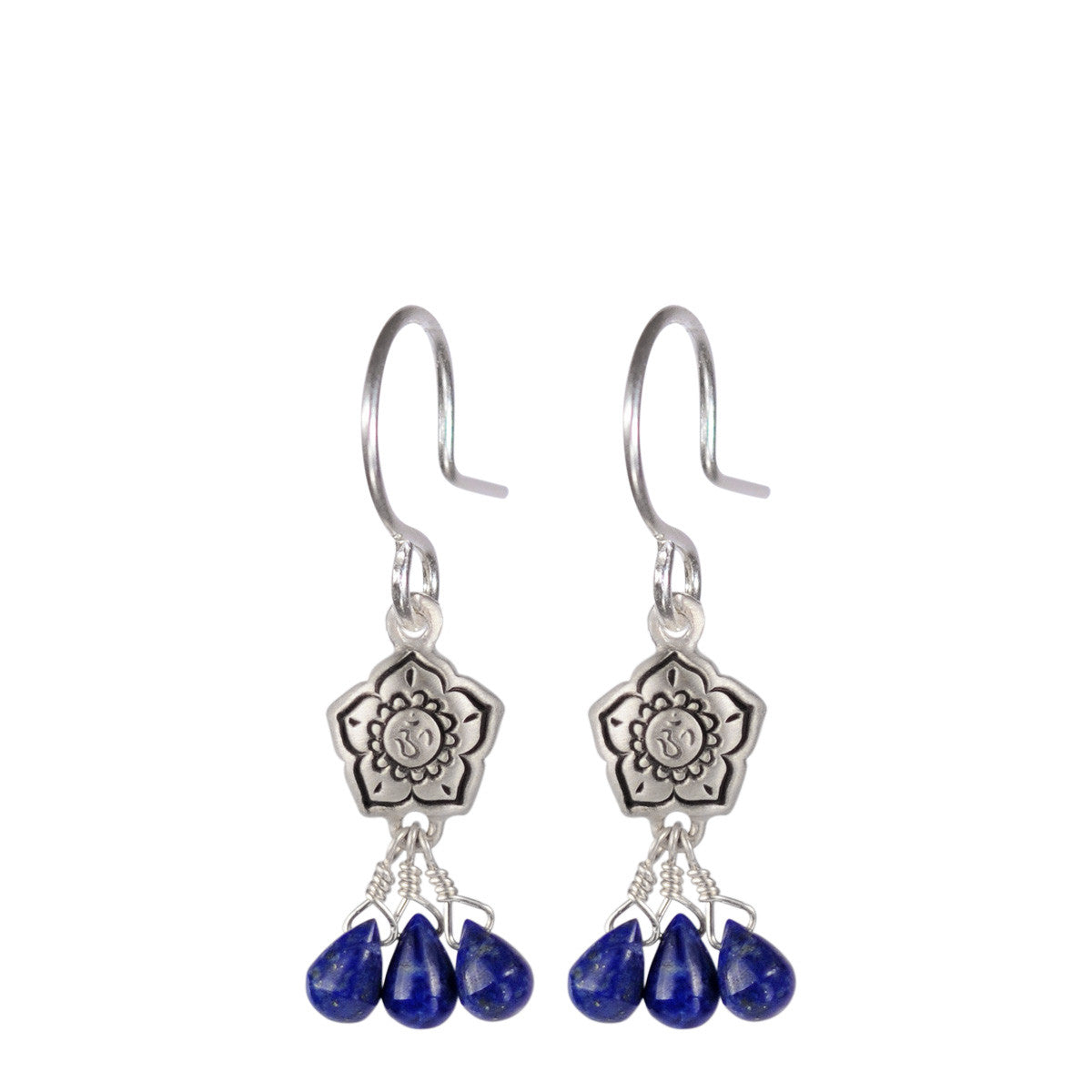 Sterling Silver Small Om Flower Earrings with Lapis