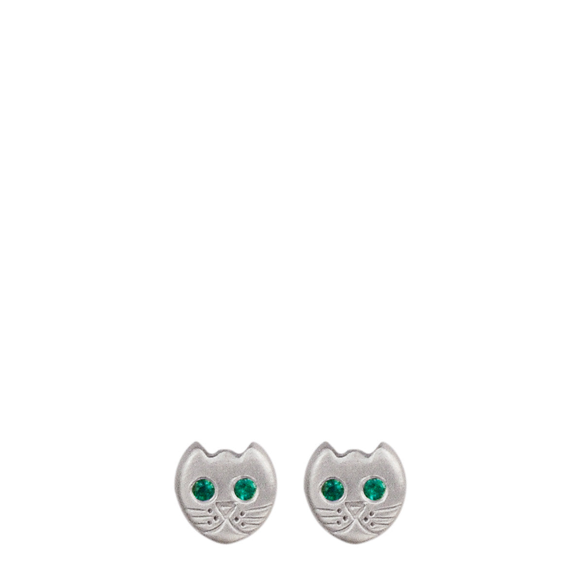 Sterling Silver Tiny Kitten Studs with Emerald Eyes