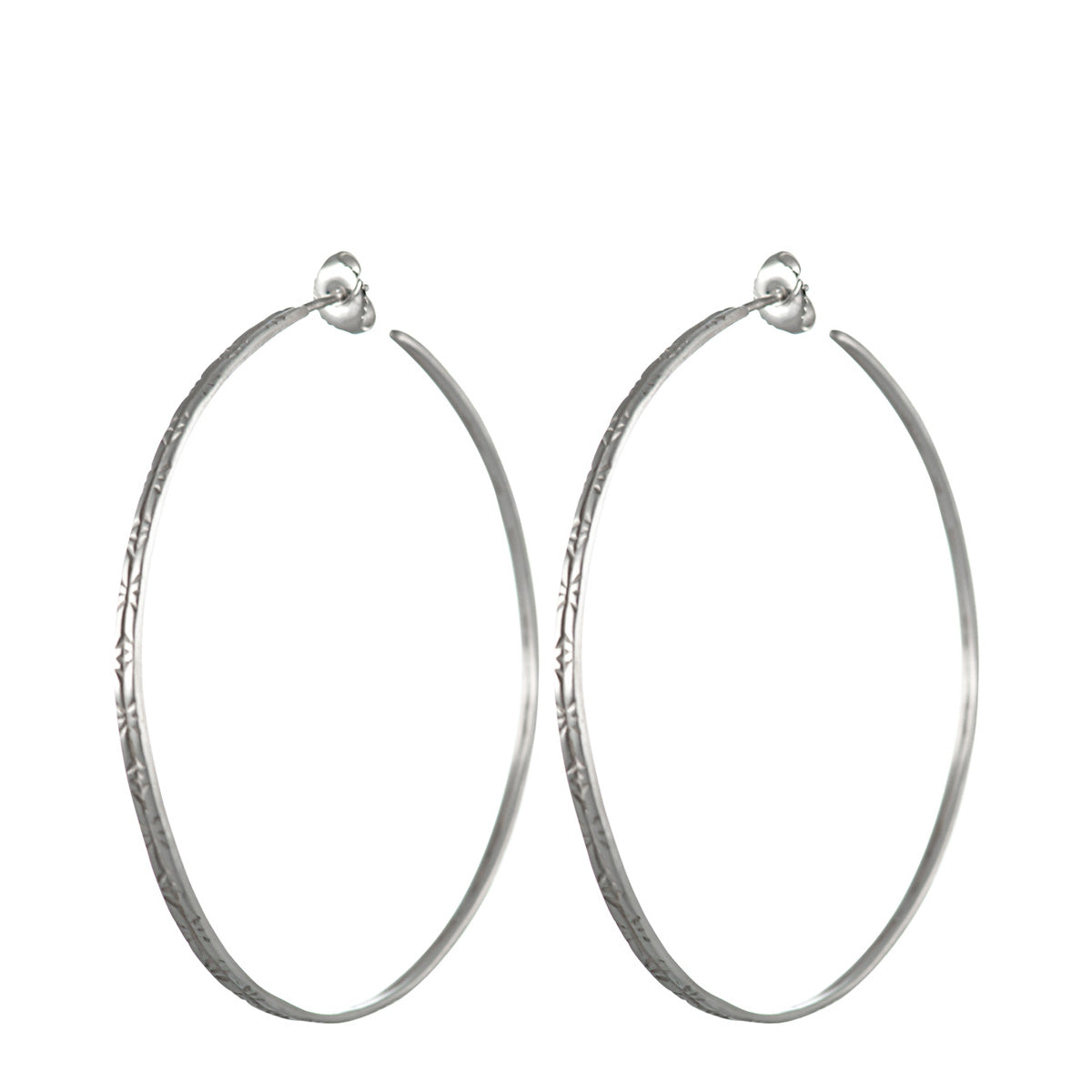 Sterling Silver Extra Large Engraved Hoop Earrings