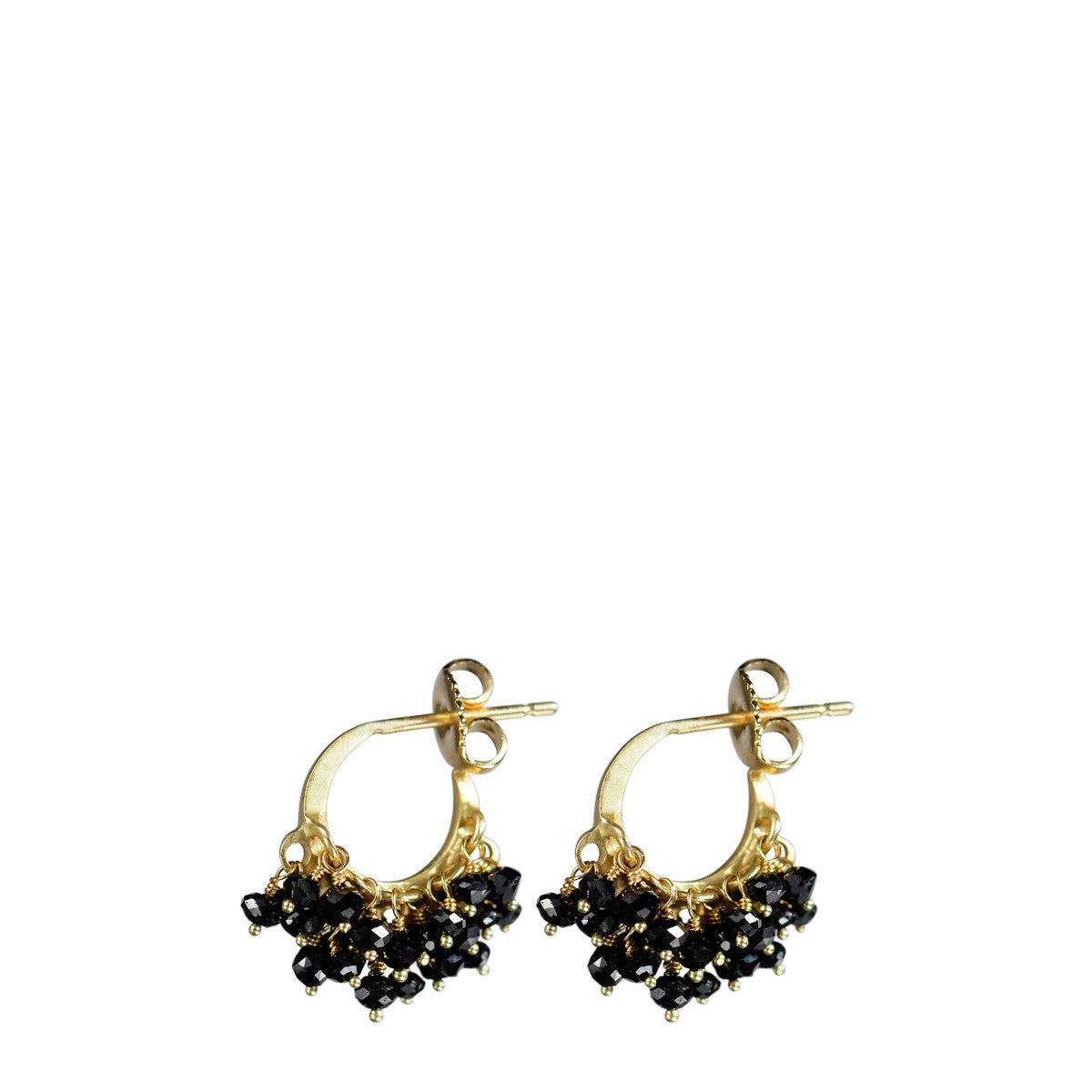 18K Gold All Black Diamond Bead Hoop Earrings
