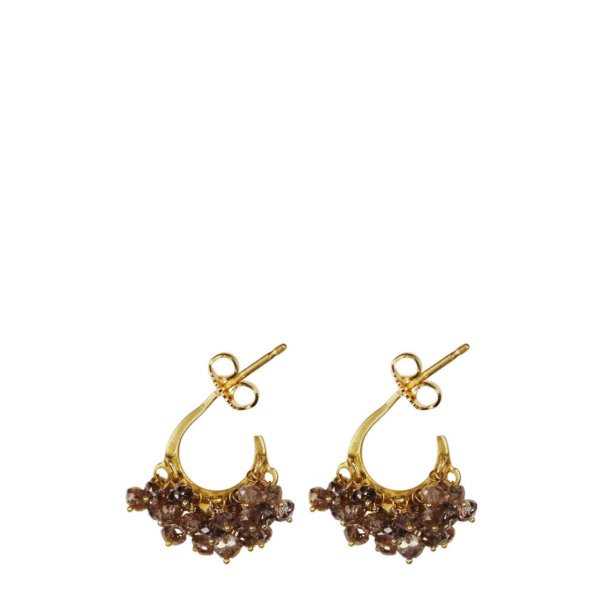 18K Gold All Brown Diamond Bead Hoop Earrings