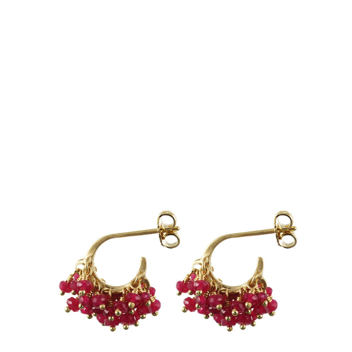 18K Gold All Ruby Bead Hoop Earrings