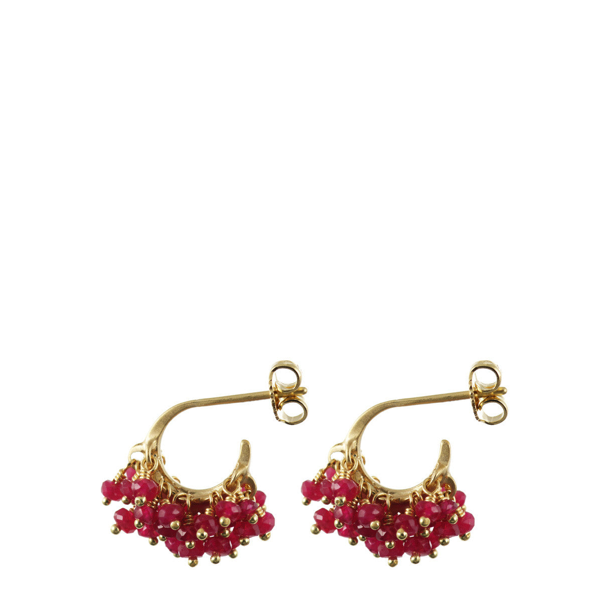 18K Gold All Ruby Bead Hoop Earrings