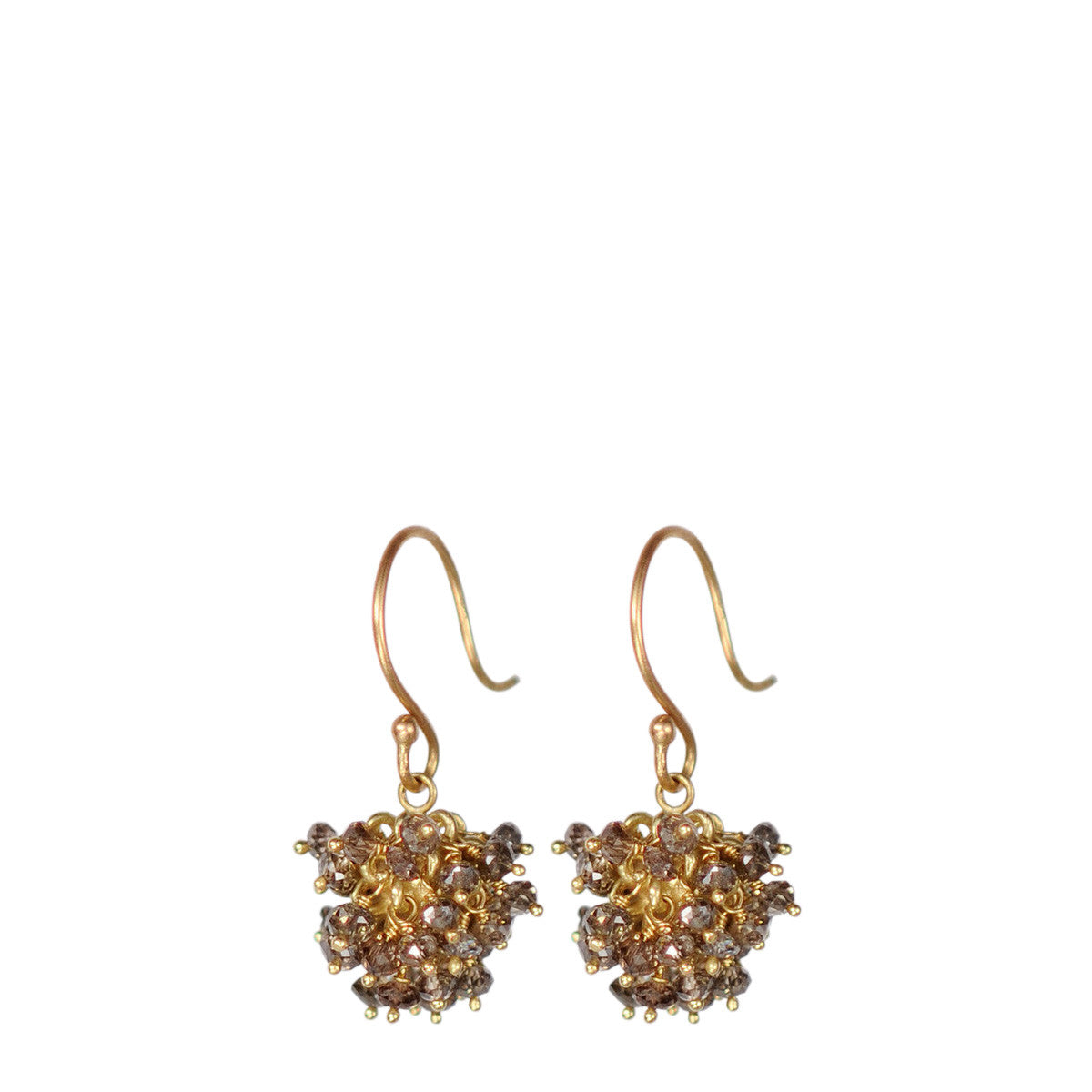 18K Gold All Brown Diamond Bead Ball Earrings