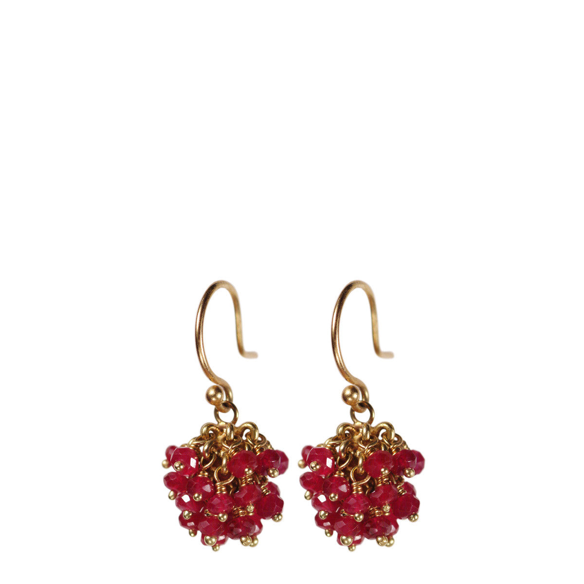 18K Gold All Ruby Bead Ball Earrings