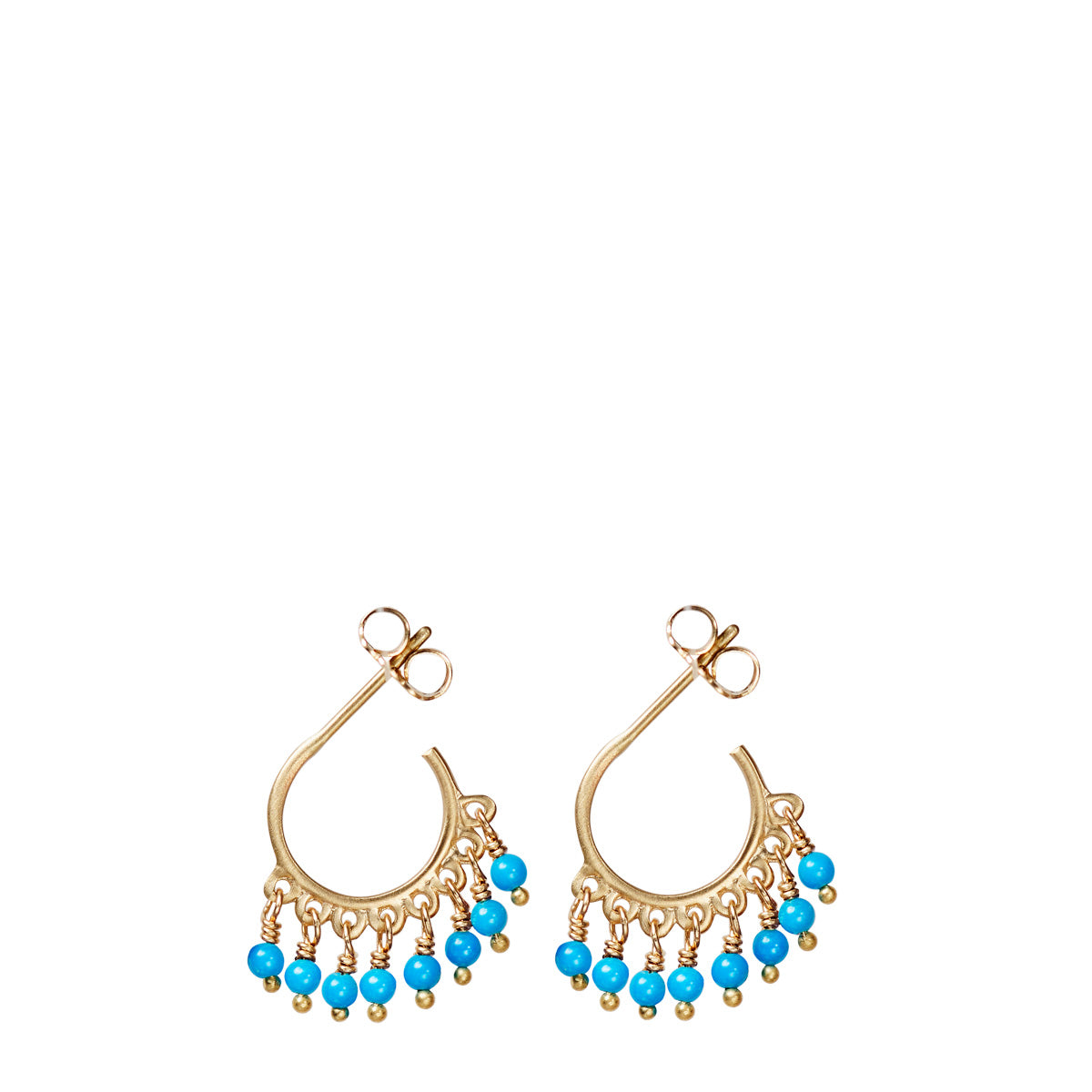 10K Gold Small Fine Turquoise Beaded Hoop Earrings