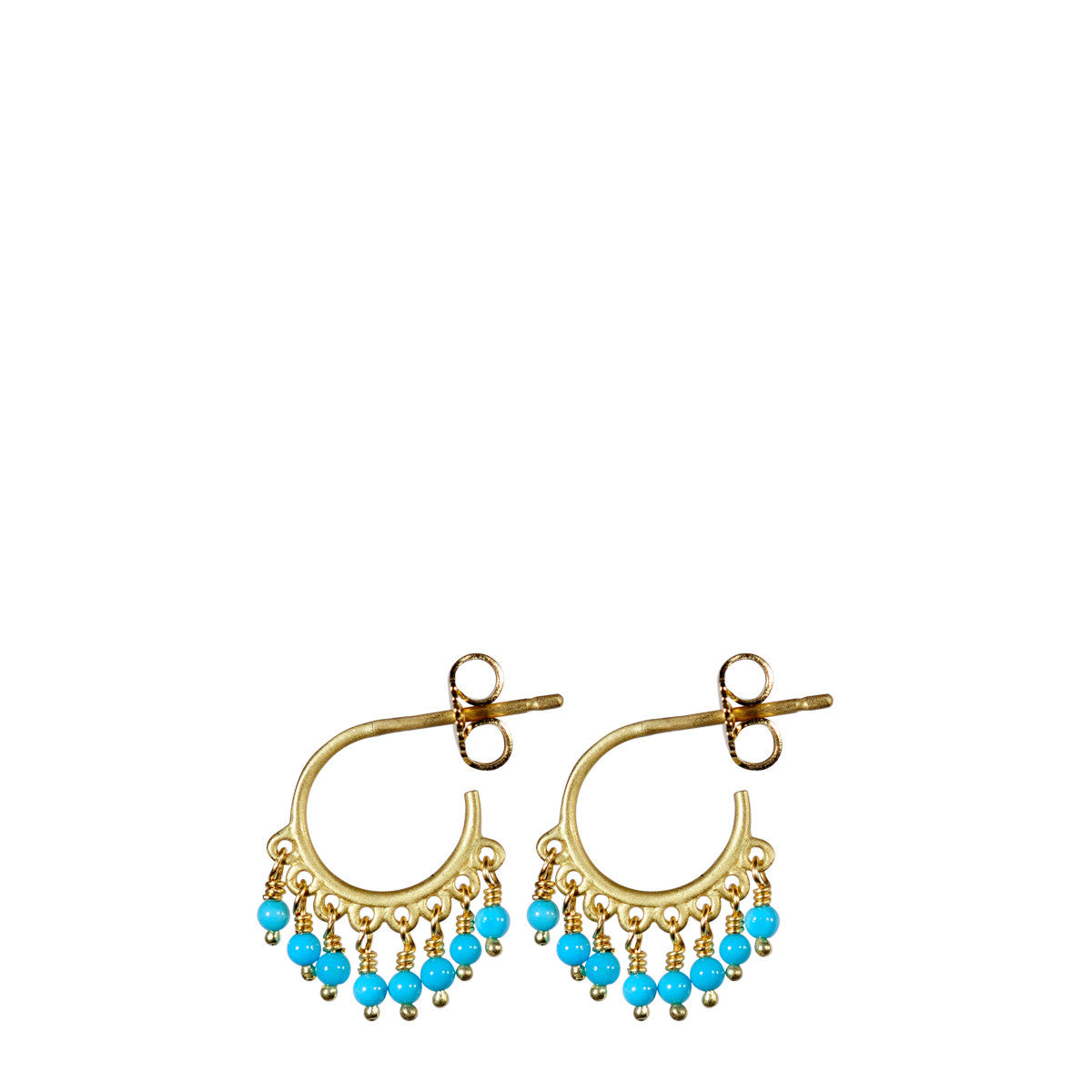18K Gold Small Fine Turquoise Beaded Hoop Earrings