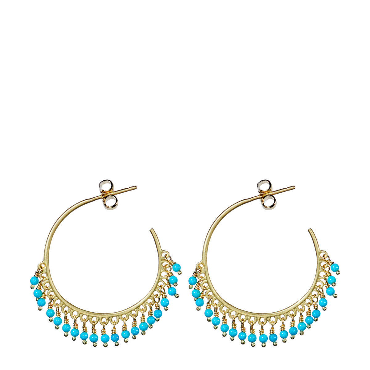18K Gold Medium Fine Turquoise Beaded Hoop Earrings