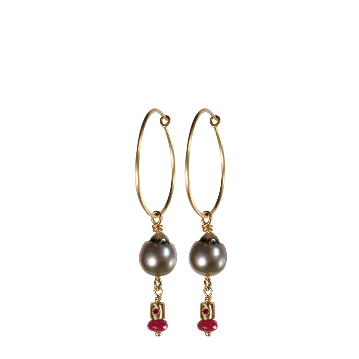 18K Gold Simple Hoop Earrings with Tahitian Pearls
