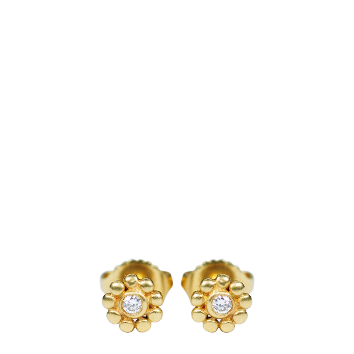 18K Gold Tiny Java Flower Stud Earrings with Diamonds