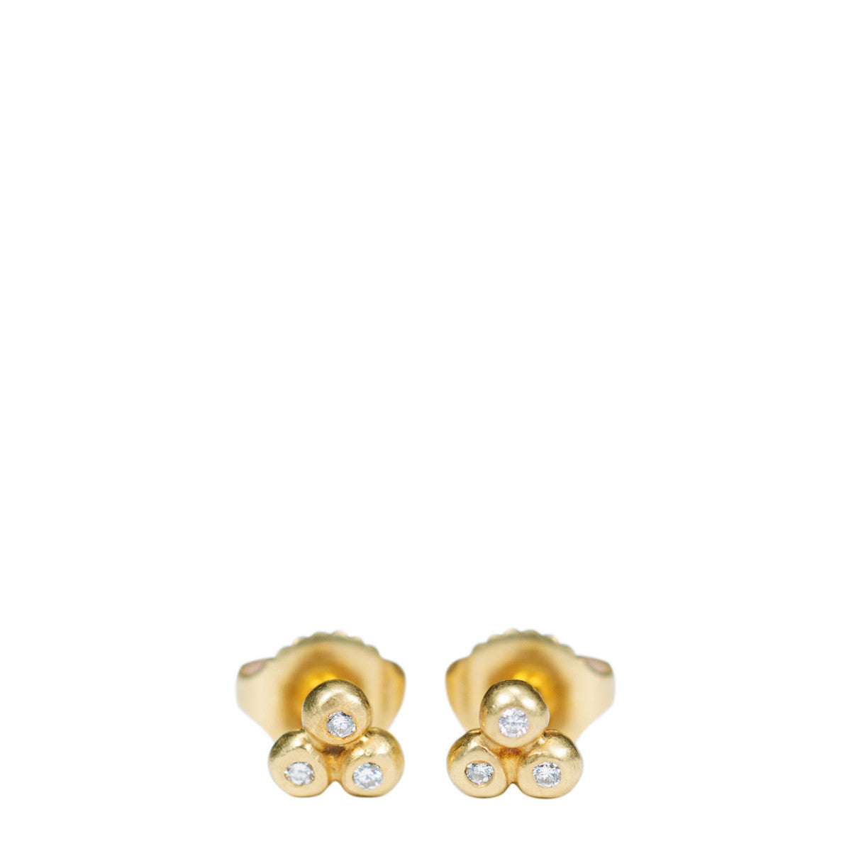 18K Gold Tiny 3 Ball Stud Earrings with Diamonds