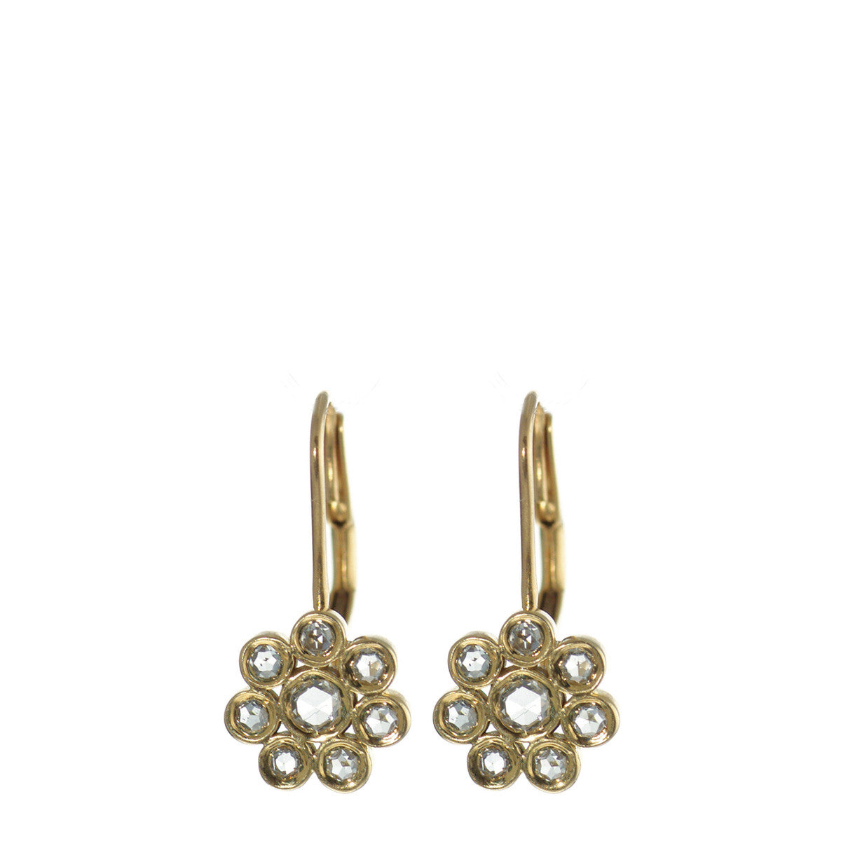 18K Gold Diamond Flower Earrings