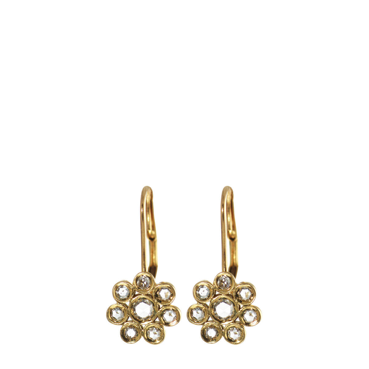 18K Gold Small Diamond Flower Earrings