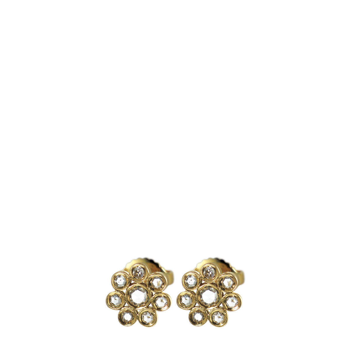 18K Gold Small Diamond Flower Stud Earrings