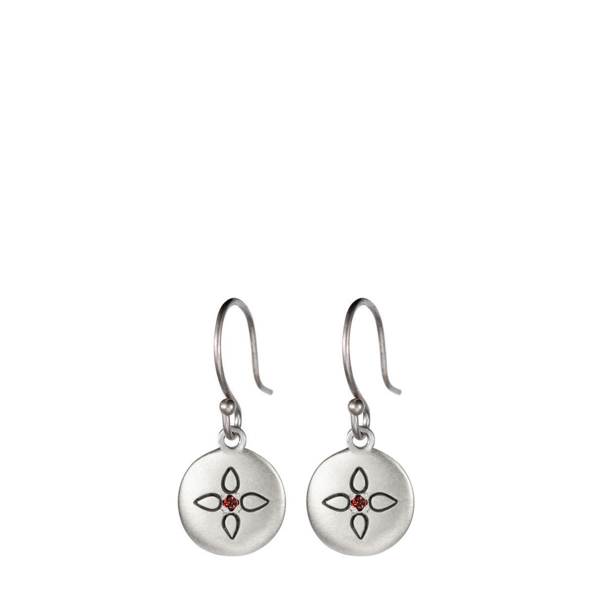 Sterling Silver Lotus Mandala Earrings with Garnets