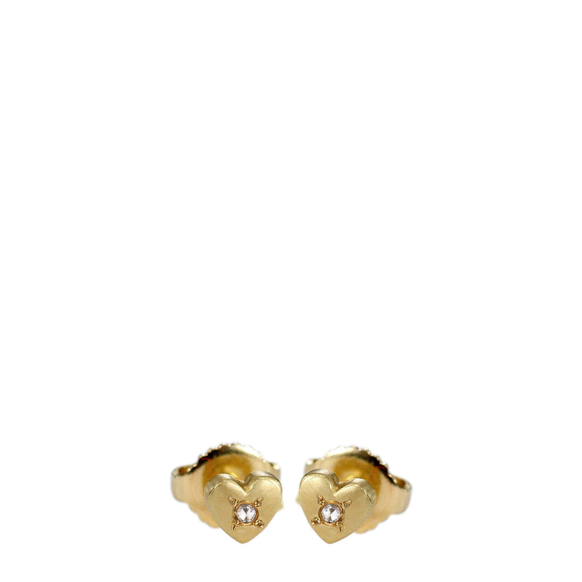 18K Gold Heart Stud Earrings with Diamonds