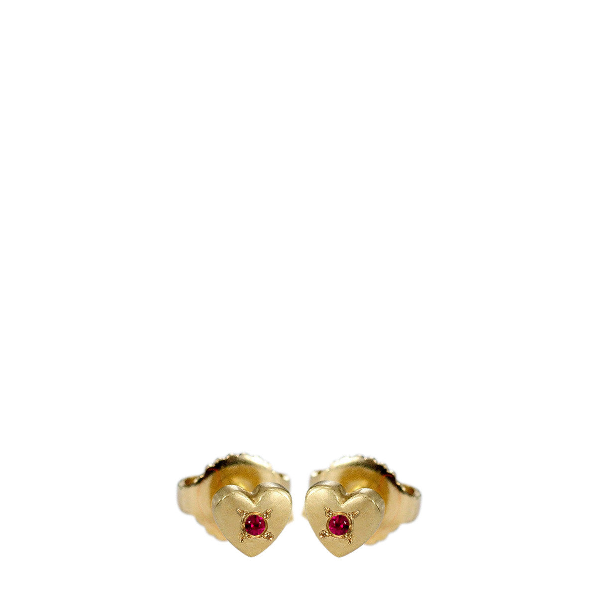 18K Gold Heart Stud Earrings with Rubies