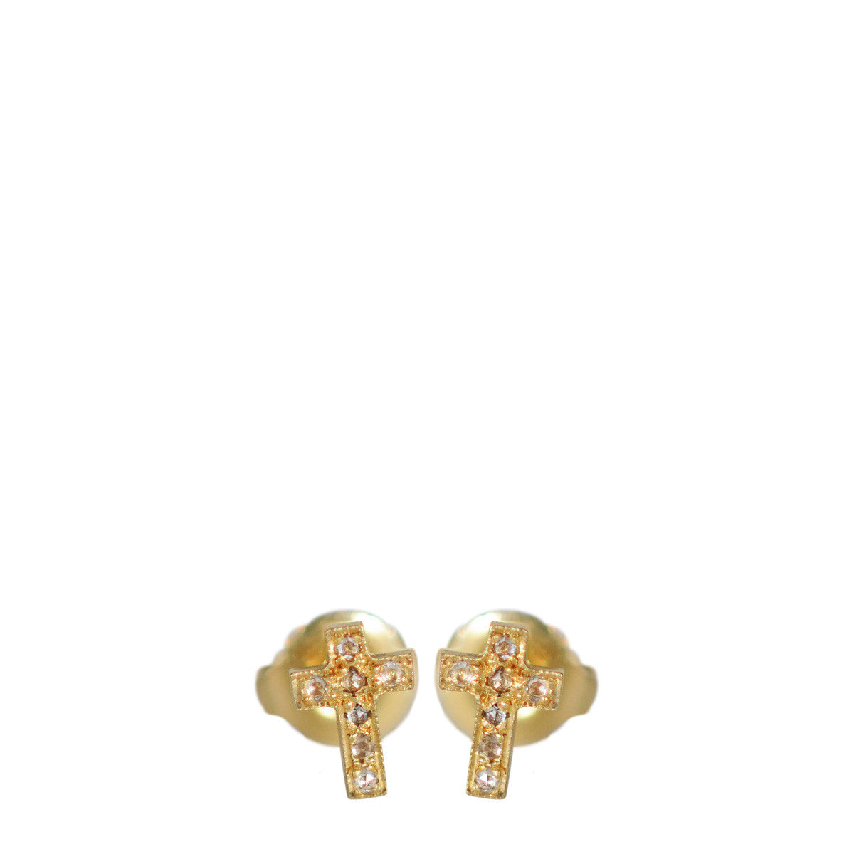 18K Gold Diamond Pave Cross Stud Earrings