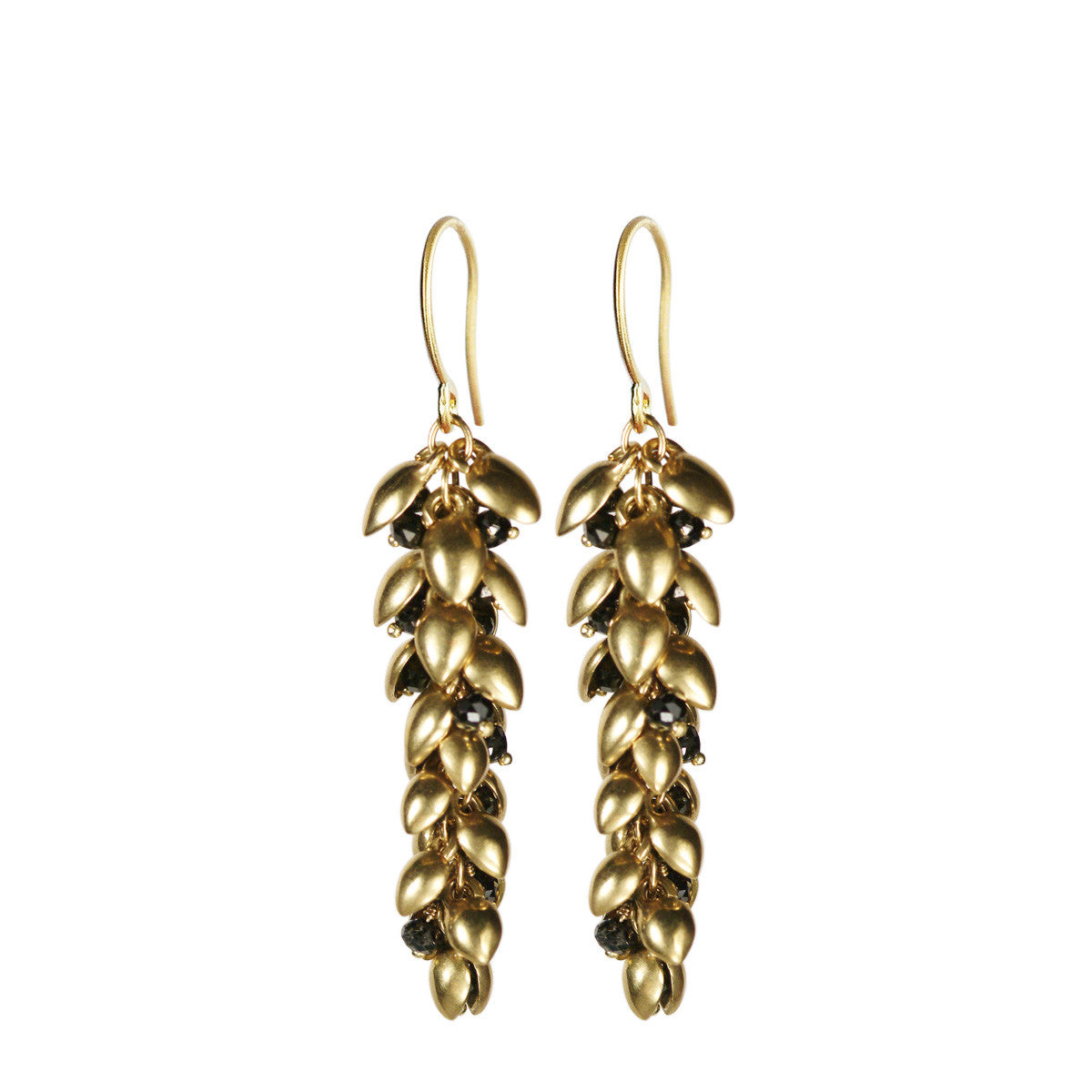 18K Gold Medium Pod Earrings with Black Diamonds