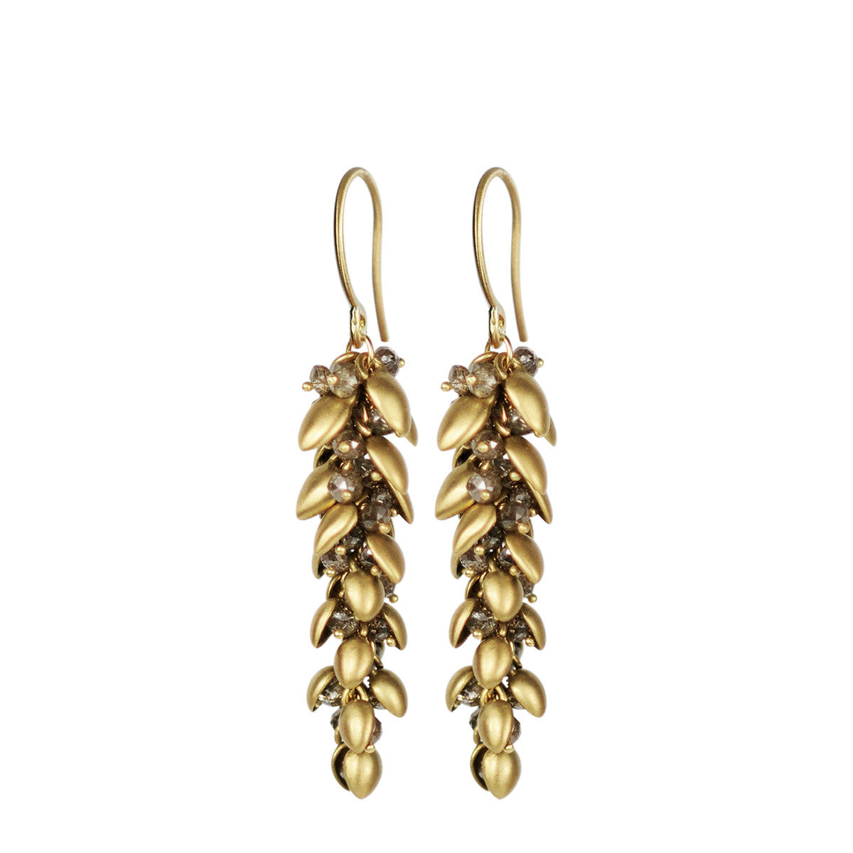 18K Gold Medium Pod Earrings with Brown Diamonds