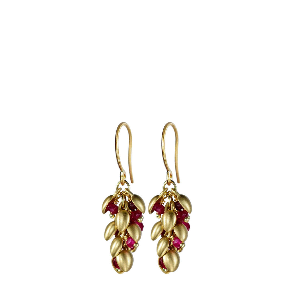 18K Gold Short Baby Pod Earrings with Rubies