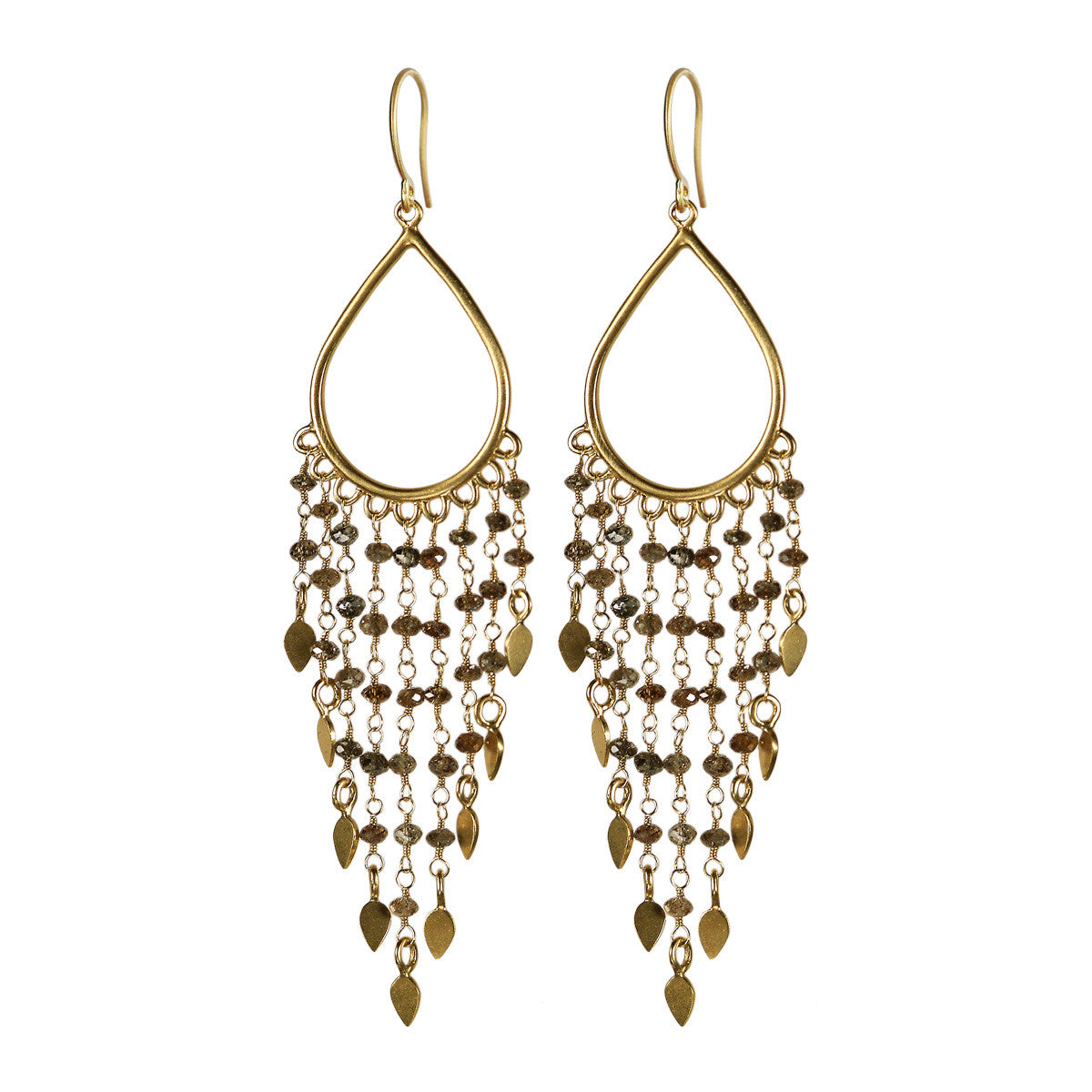 18K Gold Teardrop Brown Diamond Fringe Earrings