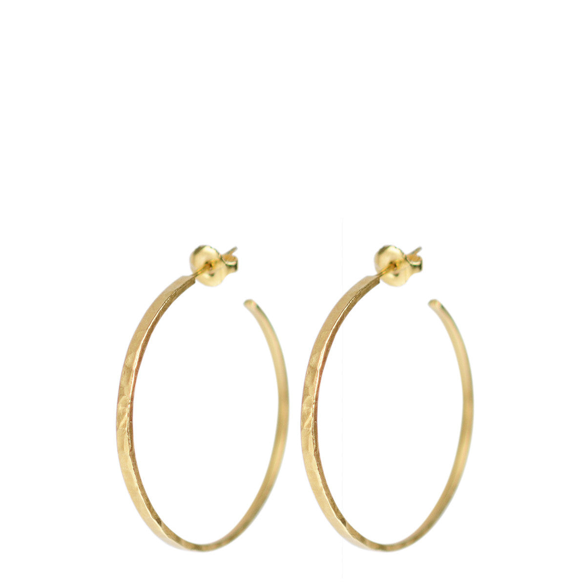 18K Gold Medium Hammered Hoop Earrings