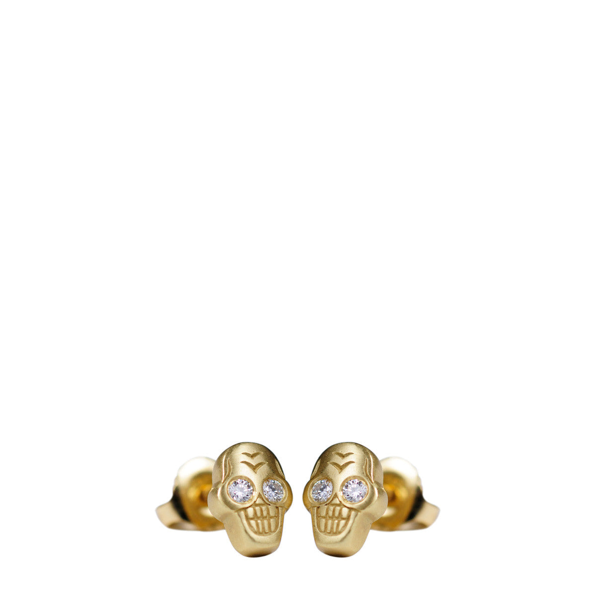 18K Gold Tiny Skull Stud Earrings with Diamonds