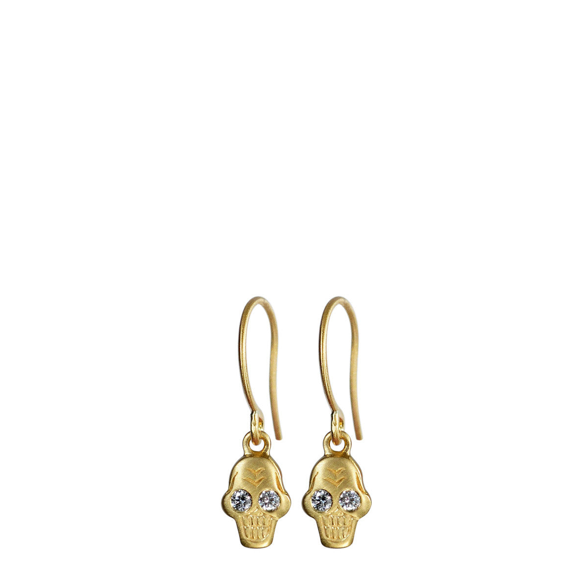 18K Gold Tiny Skull Earrings with Diamonds