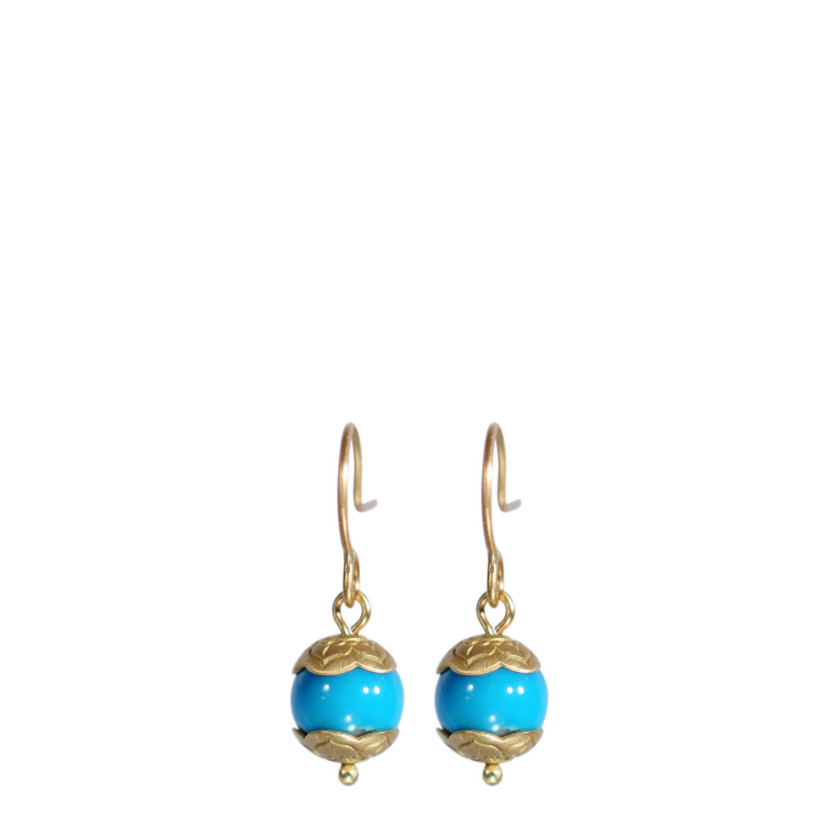 18K Gold Small Turquoise Flower Cap Earrings