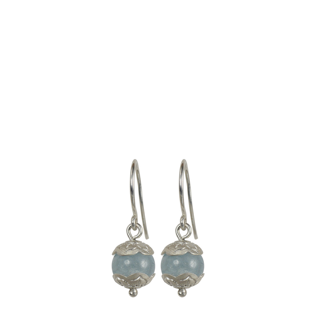 Sterling Silver Small Flower Cap Aquamarine Earrings