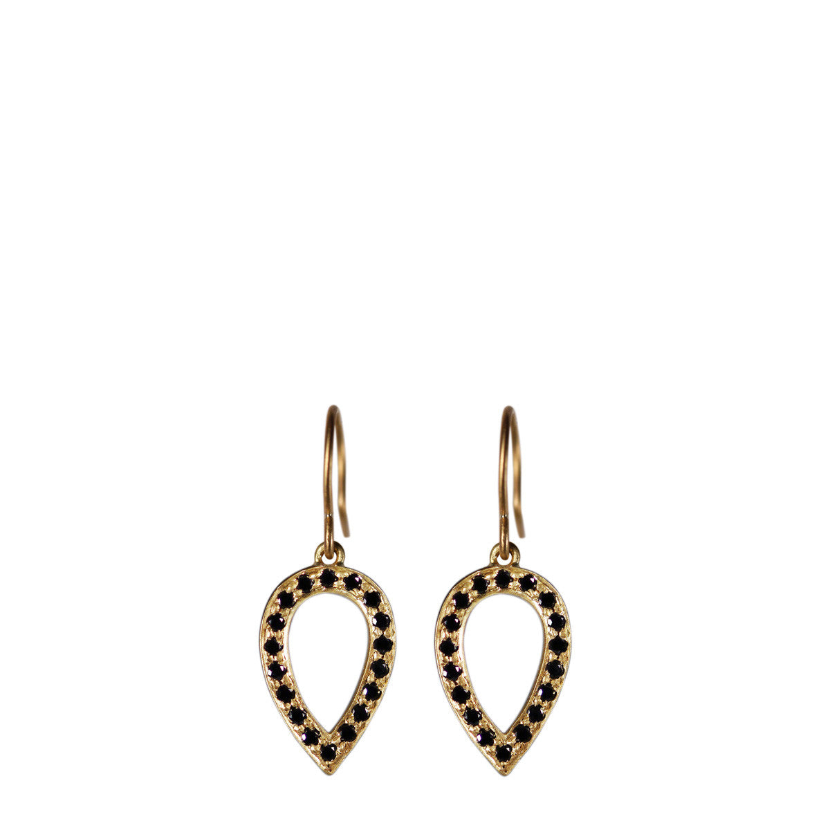 18K Gold Black Diamond Pave Teardrop Earrings