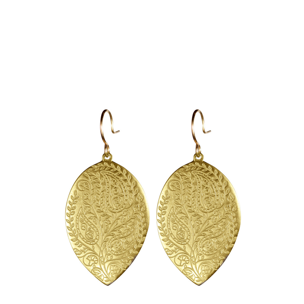 18K Gold Large Engraved Paisley Teardrop Earrings