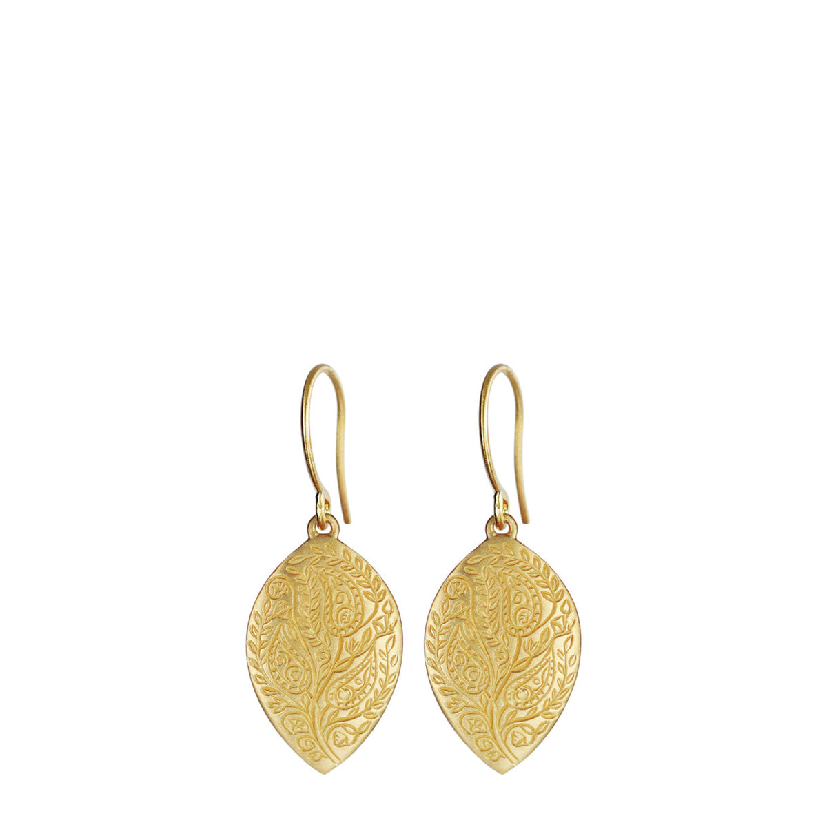 18K Gold Medium Engraved Paisley Earrings