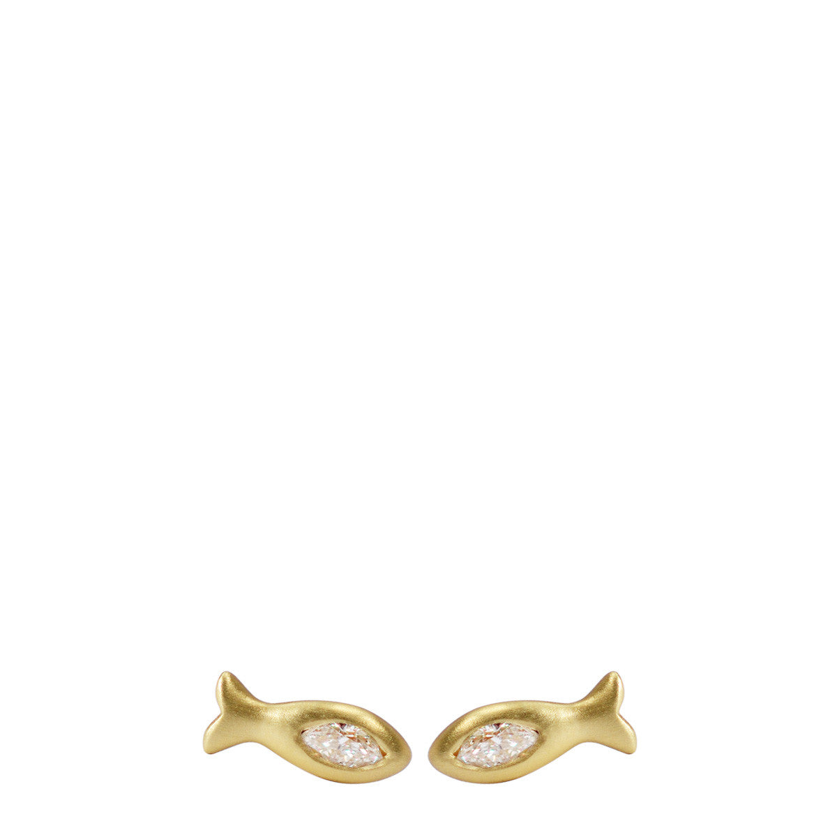 18K Gold Fish Stud Earrings with Marquise Diamonds