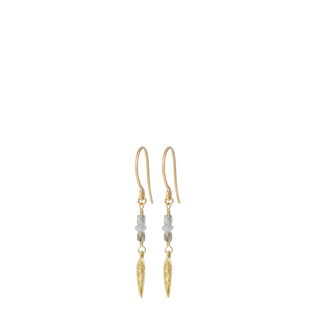 18K Gold Short Grey Diamond Earrings with Feathers