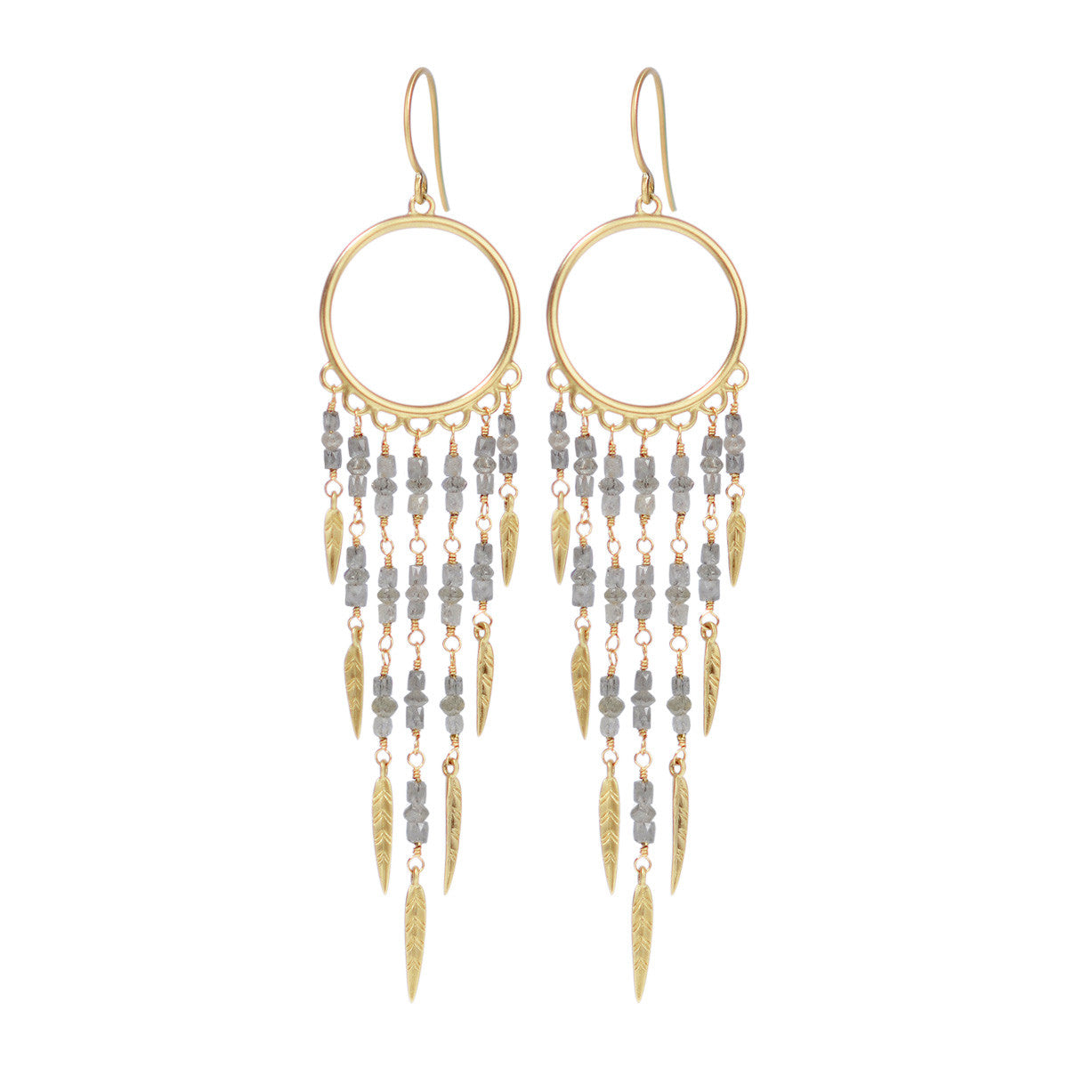 18K Gold Dream Catcher Earrings with Grey Diamonds