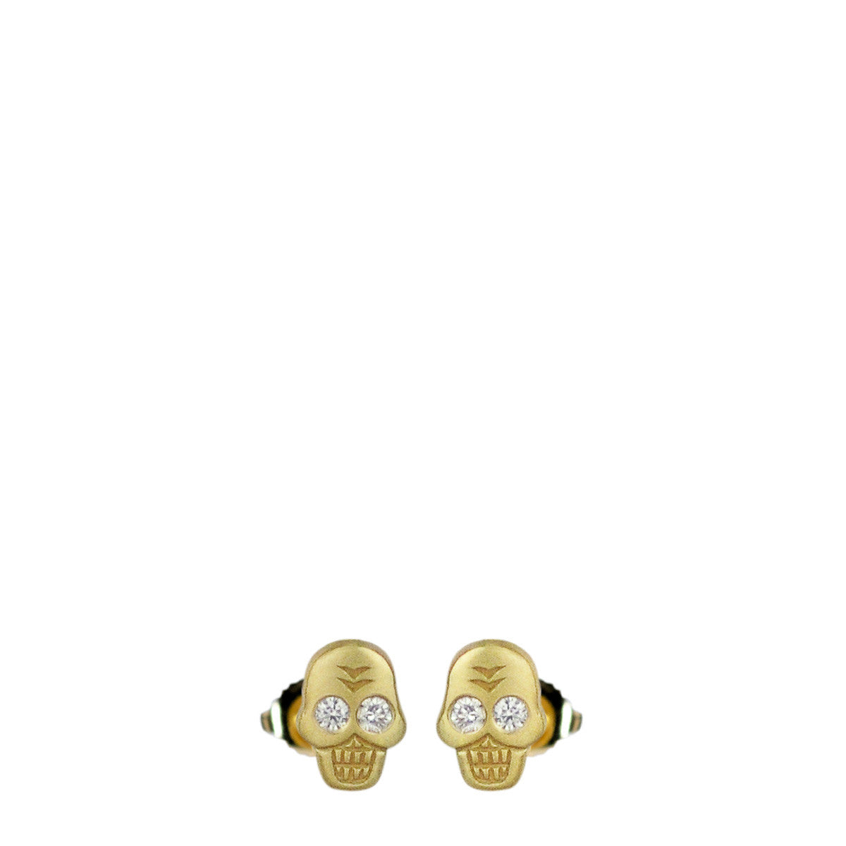 18K Gold Mini Skull Stud Earrings with Diamond Eyes