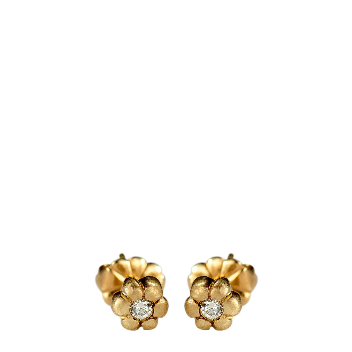 10K Gold Tiny Flower Stud Earrings with Diamonds
